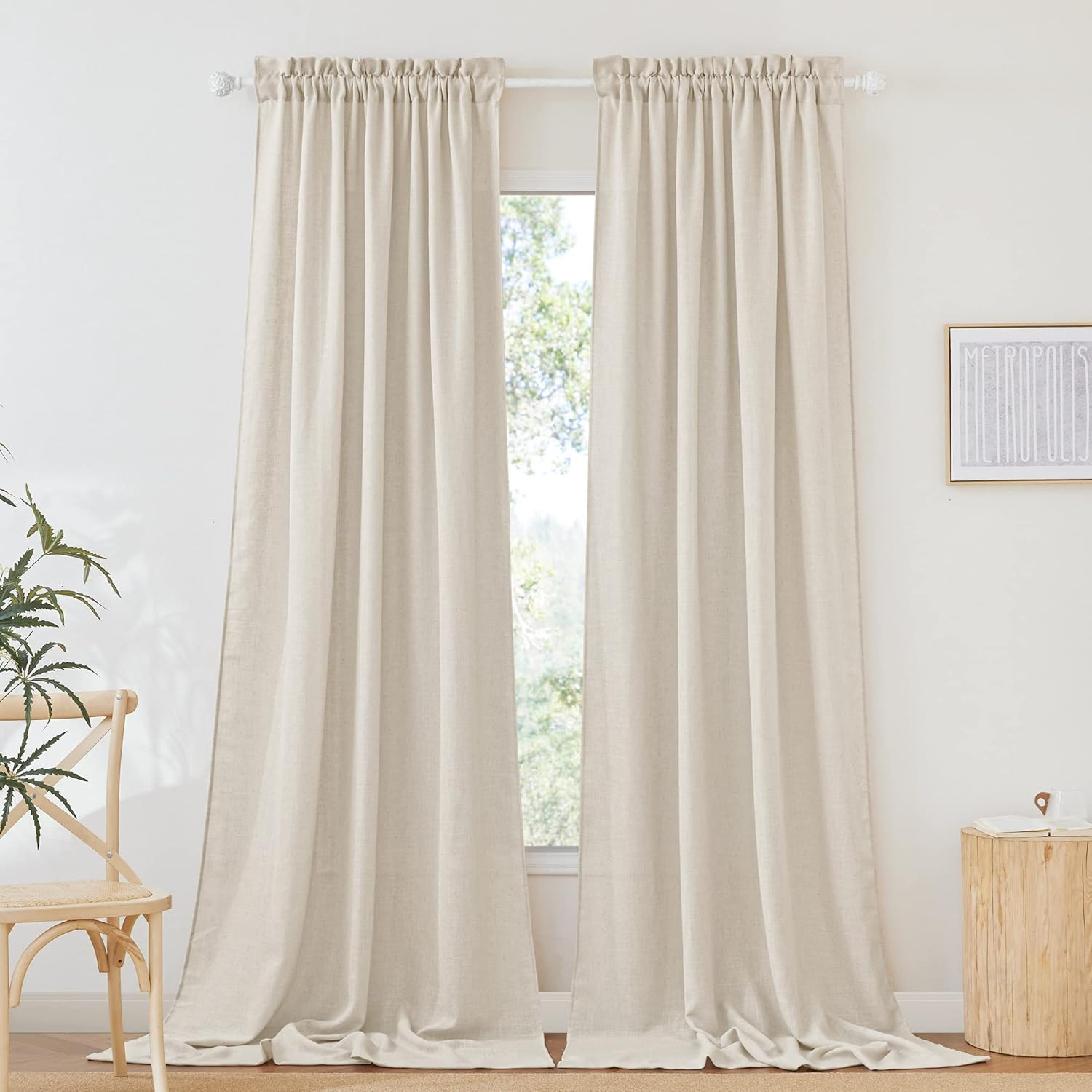 RYB HOME Linen Textured Curtains Semi Sheer Window Curtains Light Filtering Ariy Privacy Sheers f... | Amazon (US)