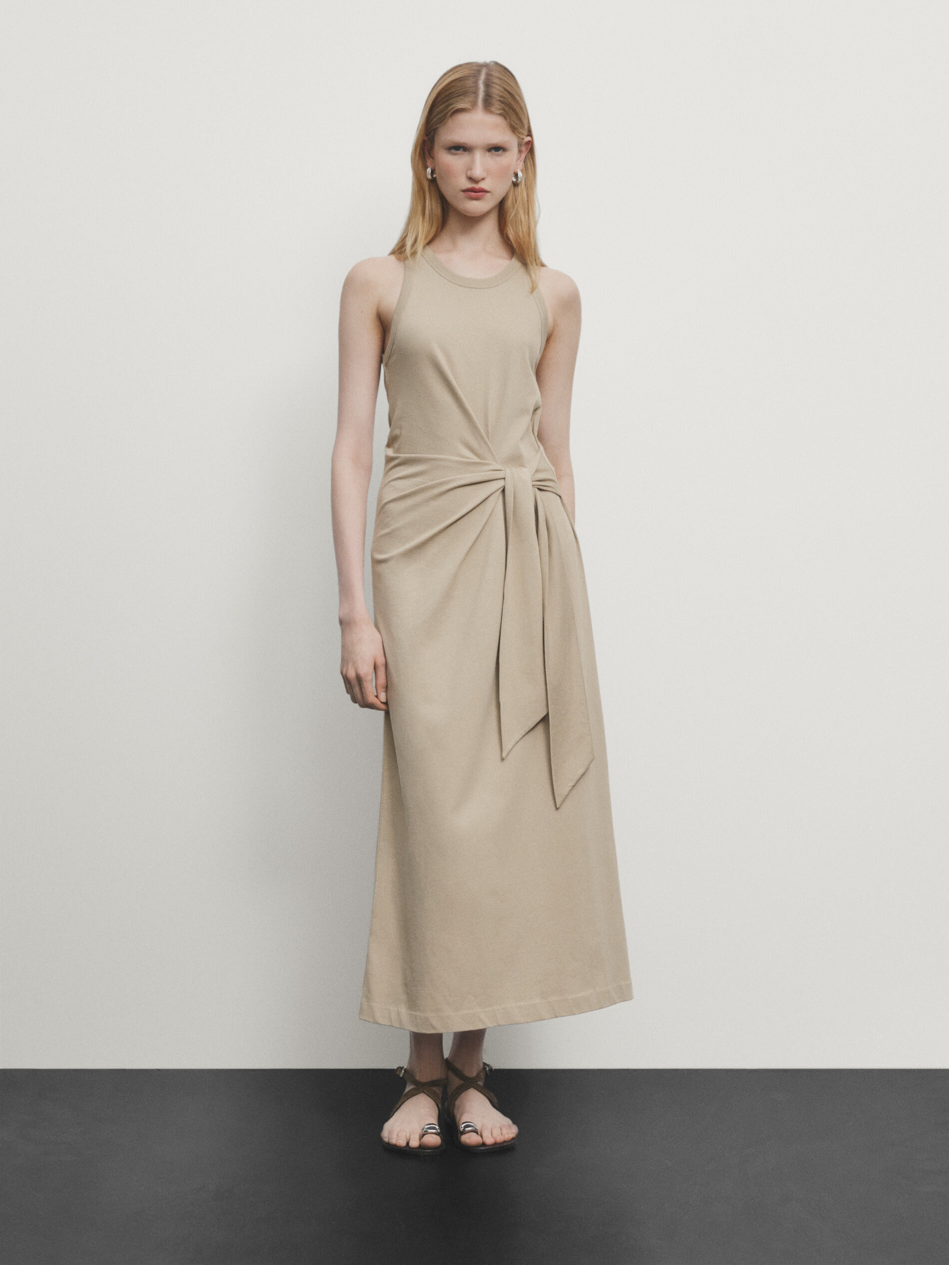 Halterneck midi dress with tie detail | Massimo Dutti UK