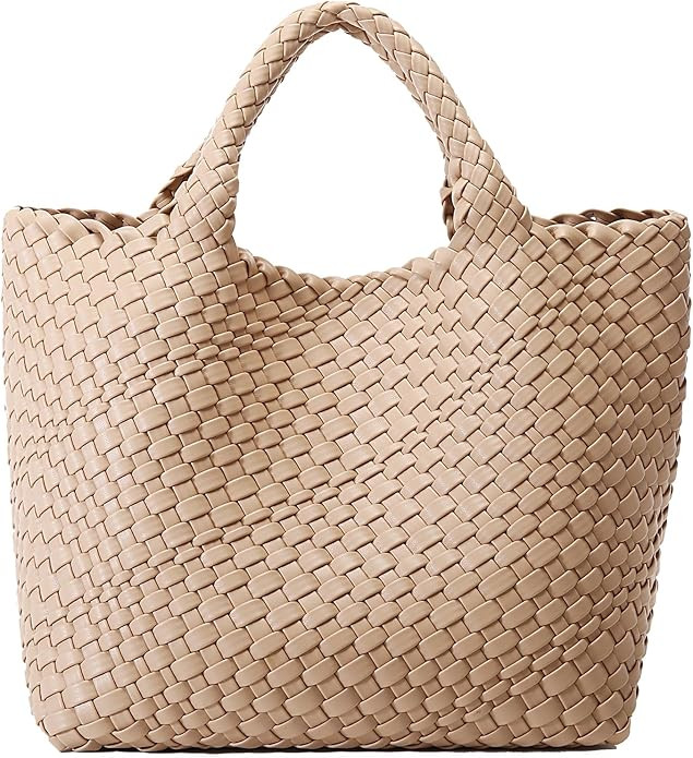 Woven Bag for Women, Vegan Leather Tote Bag Large Summer Beach Travel Handbag and Purse Retro Han... | Amazon (US)