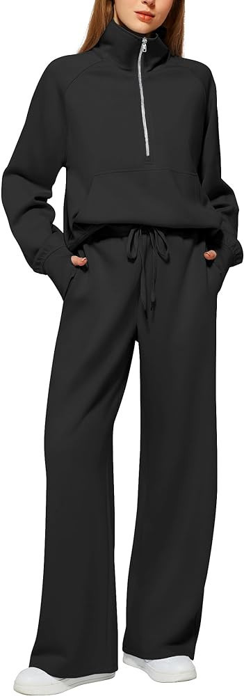 Casly Lamiit Women's 2 Piece Outfits Lounge Set 2023 Oversized Half Zip Sweatshirt Wide Leg Sweat... | Amazon (US)