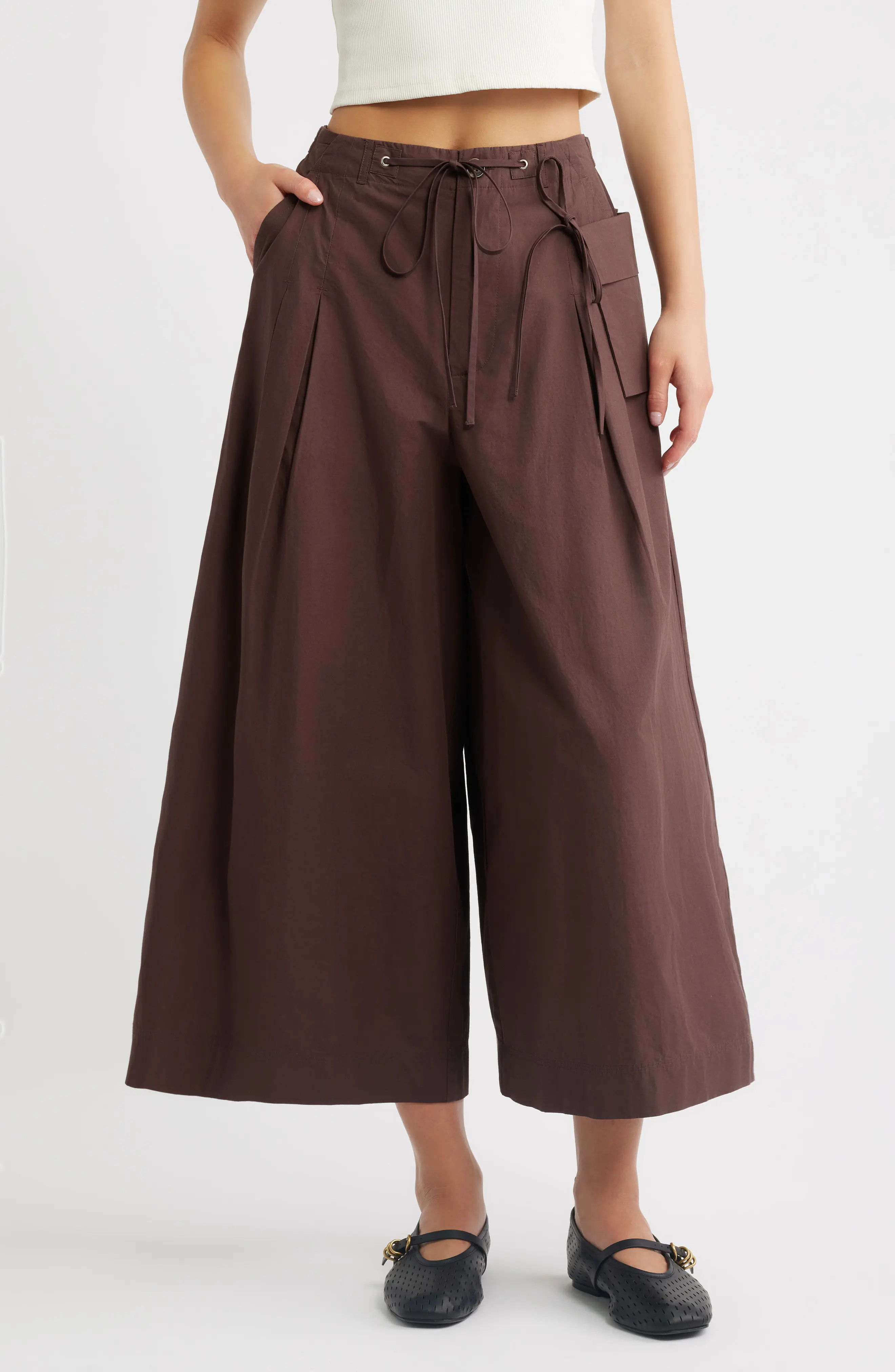 Damson Madder Tatiana Drawstring Wide Leg Culottes in Choc at Nordstrom, Size 6 | Nordstrom