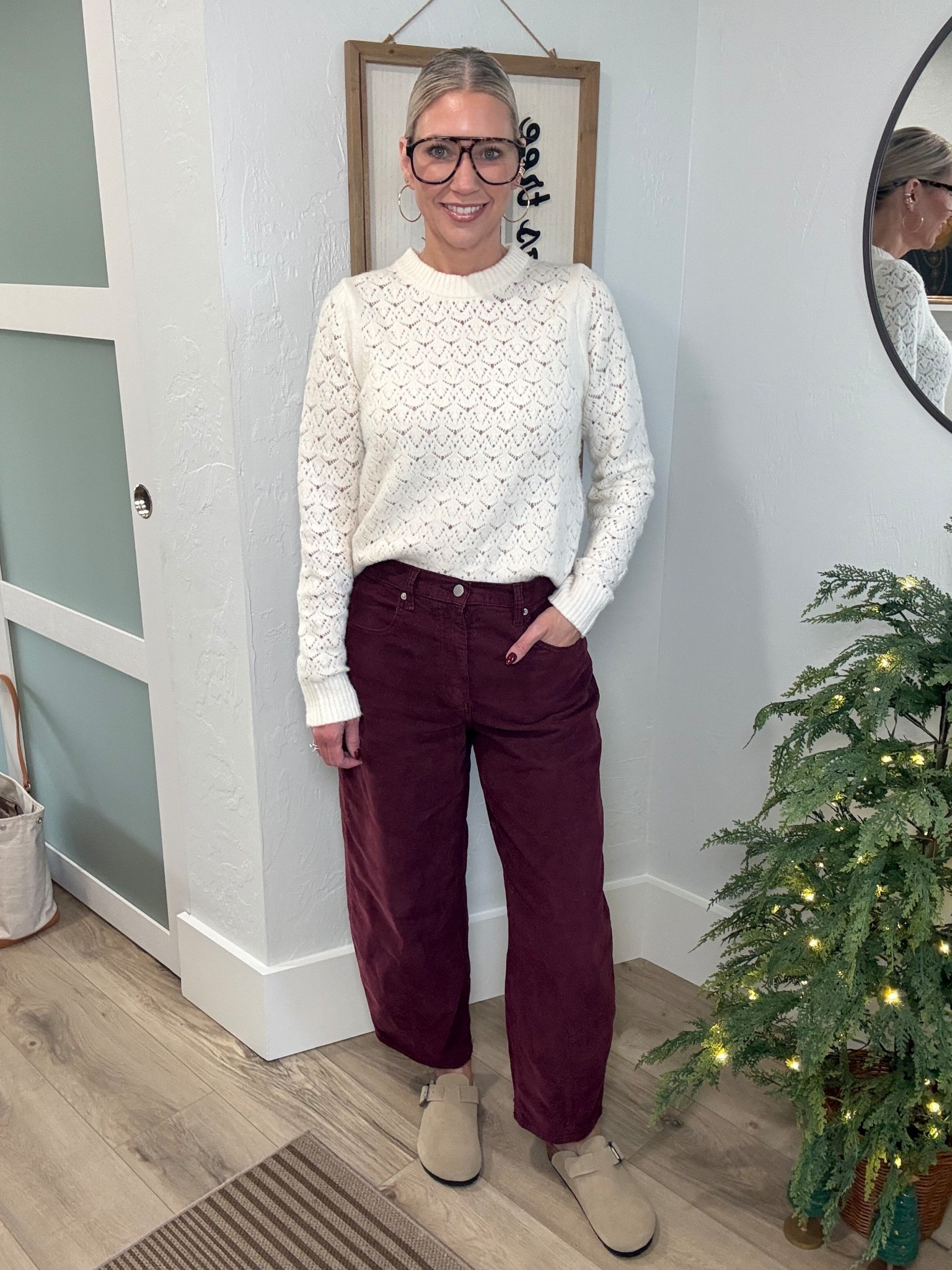 I found the cutest, most comfortable Boston Clogs that won’t break the bank. So naturally I had to build an outfit around them. 

My first thought was, barrel cords. They definitely hit the vibe check. These are from Target. They’re super
comfortable and come in two other color options. I’m wearing an 8, but they’re super baggy, which I don’t mind for this style. 

This lightweight lace sweater is also from Target. I’m wearing a medium. It’s also available in black and dark green. 

Now onto the good stuff! These shoes are ridiculously comfortable. Made of genuine leather and they have great arch support and heel cushioning. They fit tts and come in other color options. 

Winter outfit, winter style, casual outfit, elevated casual, clogs, how to wear clogs, 

#LTKOver40 #LTKootd #LTKFindsUnder50