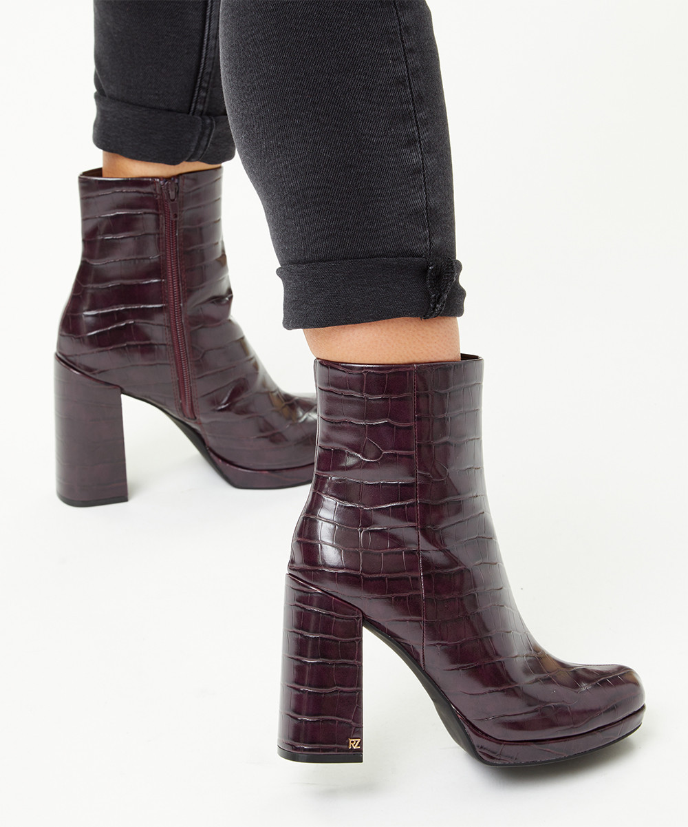 Rachel Zoe Women's Casual boots Deep - Deep Mahogany Croc-Embossed Maya Platform Boot - Women | Zulily