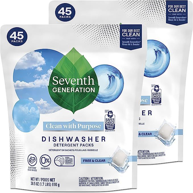 Amazon.com: Seventh Generation Dishwasher Detergent Packs, Free & Clear, 45 count, Pack of 2 : He... | Amazon (US)
