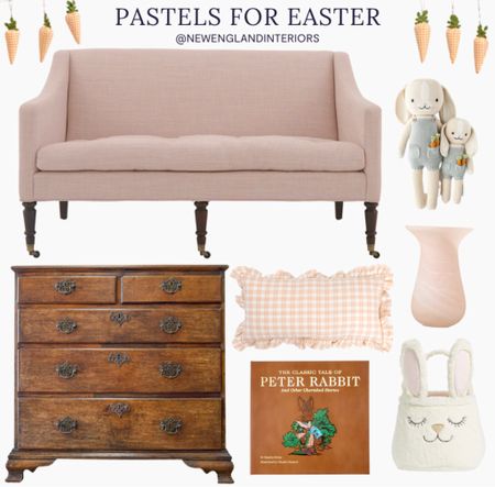 New England Interiors • Pastels For Easter • Loveseat, Carrot Garland, Dresser, Book, Vase, Bunny Basket, Throw Pillow, Decor. 🐰🌷

TO SHOP: Click the link in bio or copy and paste the link in web browser 

#easter #newengland #easterdecor #homeinspo #pastel #spring

#LTKhome #LTKFind #LTKfamily