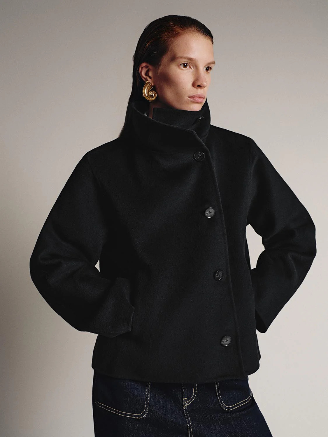 Large Collar Cropped Wool Blend Jackets | Urban Revivo