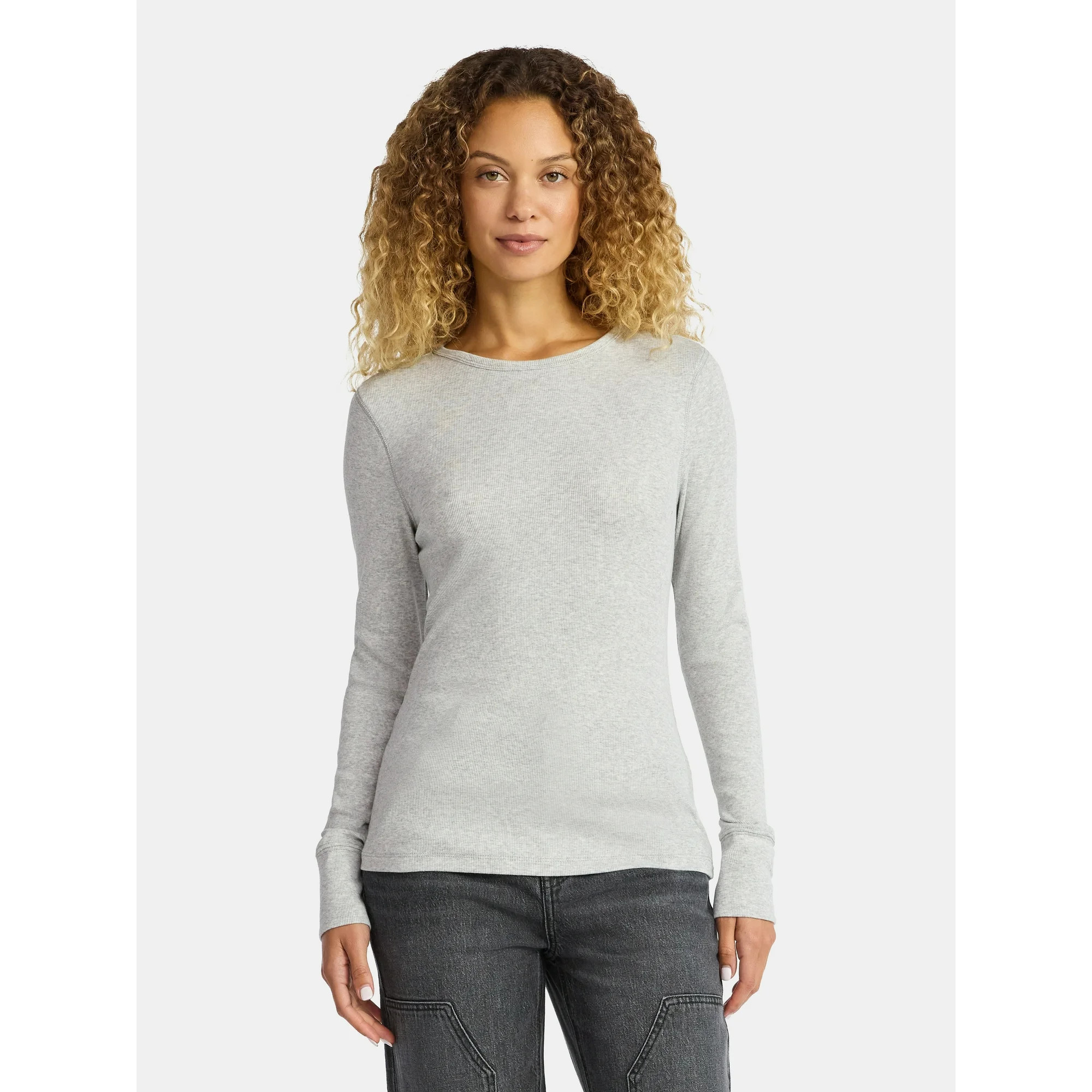 Time and Tru Women's Rib Tee with Long Sleeves, Size XS-XXXL | Walmart (US)