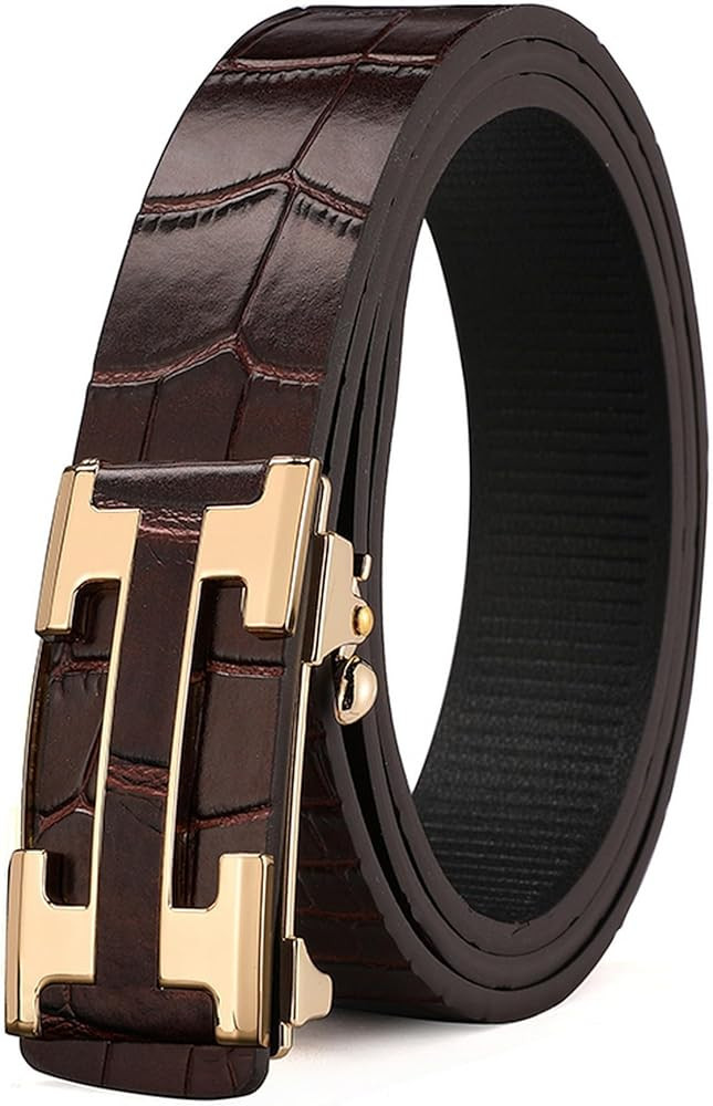 Men's Belt Leather Click Groove Belt Crocodile Designer Dress Casual | Amazon (US)