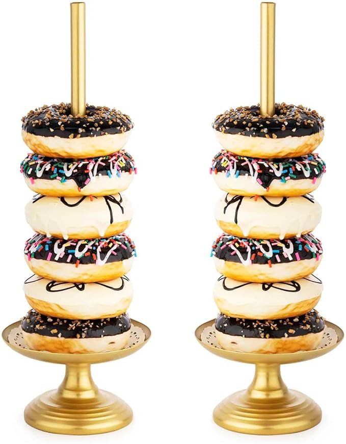 Donut Stand Metal 2 Pack, Gold Display Tower for Dessert Table, Doughnut Holder for Birthday, Wed... | Amazon (US)