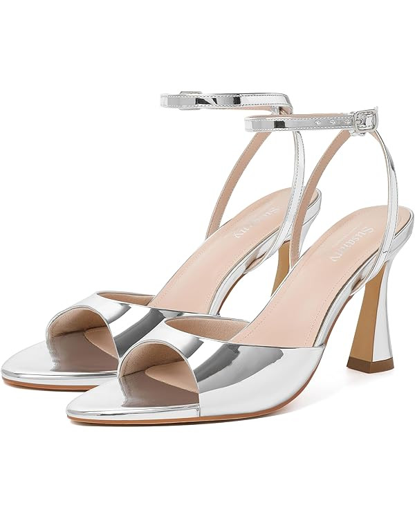 Susanny High Heels for Women Pointed Open Toe Strappy Chunky Block Heels Ankle Strap Stiletto Kit... | Amazon (US)