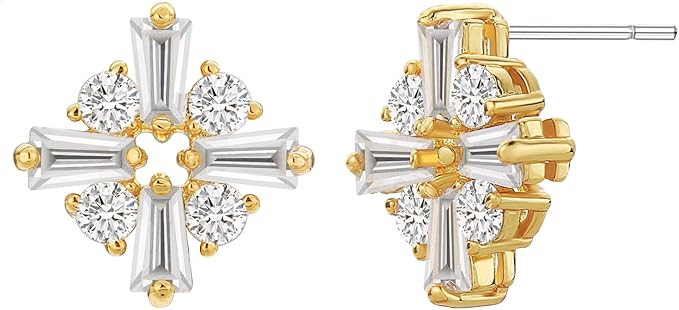 SPECCI 18k Gold Plated Cubic Zirconia Stud Earrings, Hypoallergenic CZ Stud Earrings,Simulated Di... | Amazon (US)