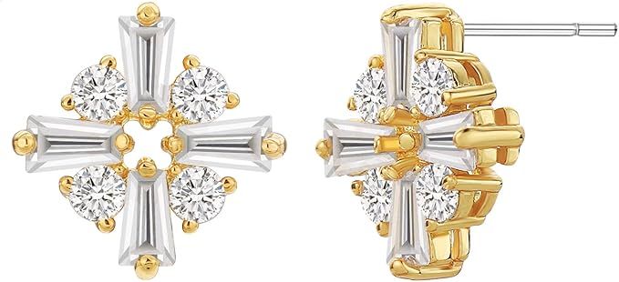 SPECCI 18k Gold Plated Cubic Zirconia Stud Earrings, Hypoallergenic CZ Stud Earrings,Simulated Di... | Amazon (US)