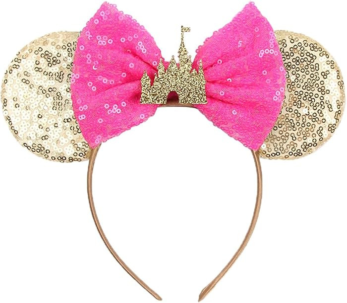 Seamoy Sequin Mouse Ears Headband, Rose Gold Mice Ears, Pink Bow Hairband, Sparkle Rose Gold Clas... | Amazon (US)