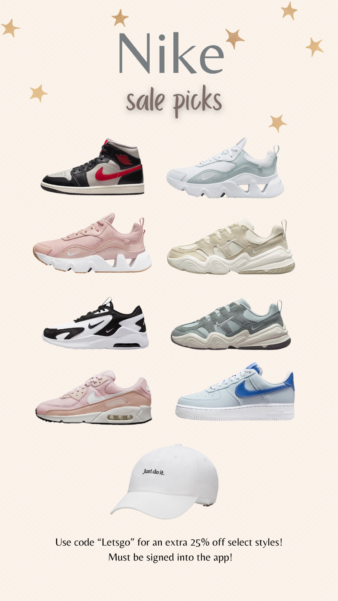 Nike Sale! My picks! Use code “Letgo” for an additional 25% off select styles when using the app! 











Nike, Nike Sale, Shoes, Sneakers, Shoe Addict

#LTKfamily #LTKshoecrush #LTKfindsunder100