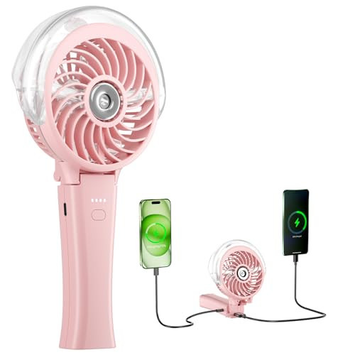 HandFan 4000mAh Handheld Misting Fan, 50ml Water Tank, Rechargeable Personal Mister Fan Portable AC, Spray Water Mist Fans, Foldable Cooling Ice Fans for Beach Travel Outdoors(Pink) | Amazon (US)