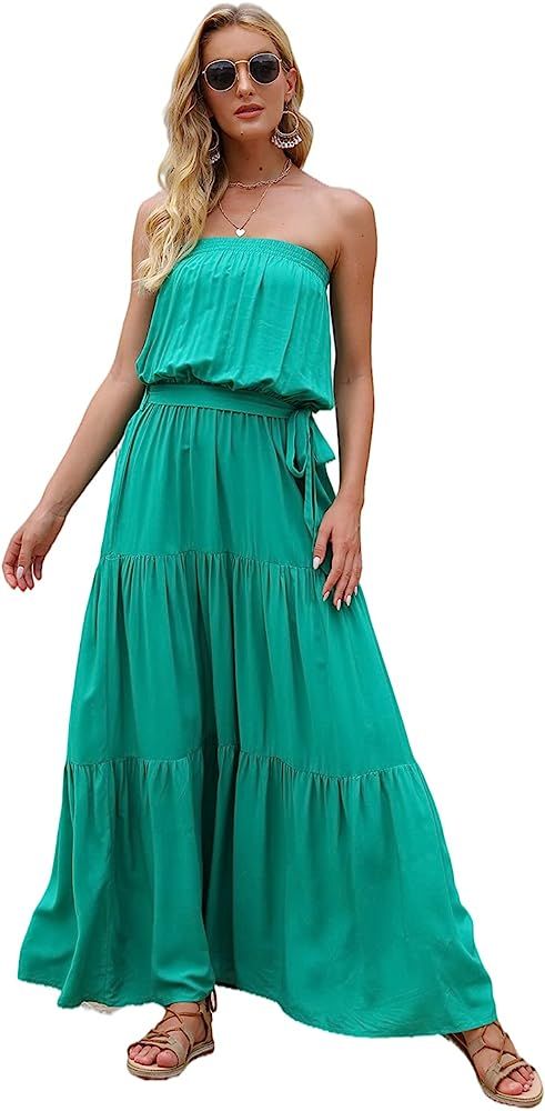 Daenery Women's Casual Strapless Maxi Dress Off Shoulder Tube Beach Dresses | Amazon (US)