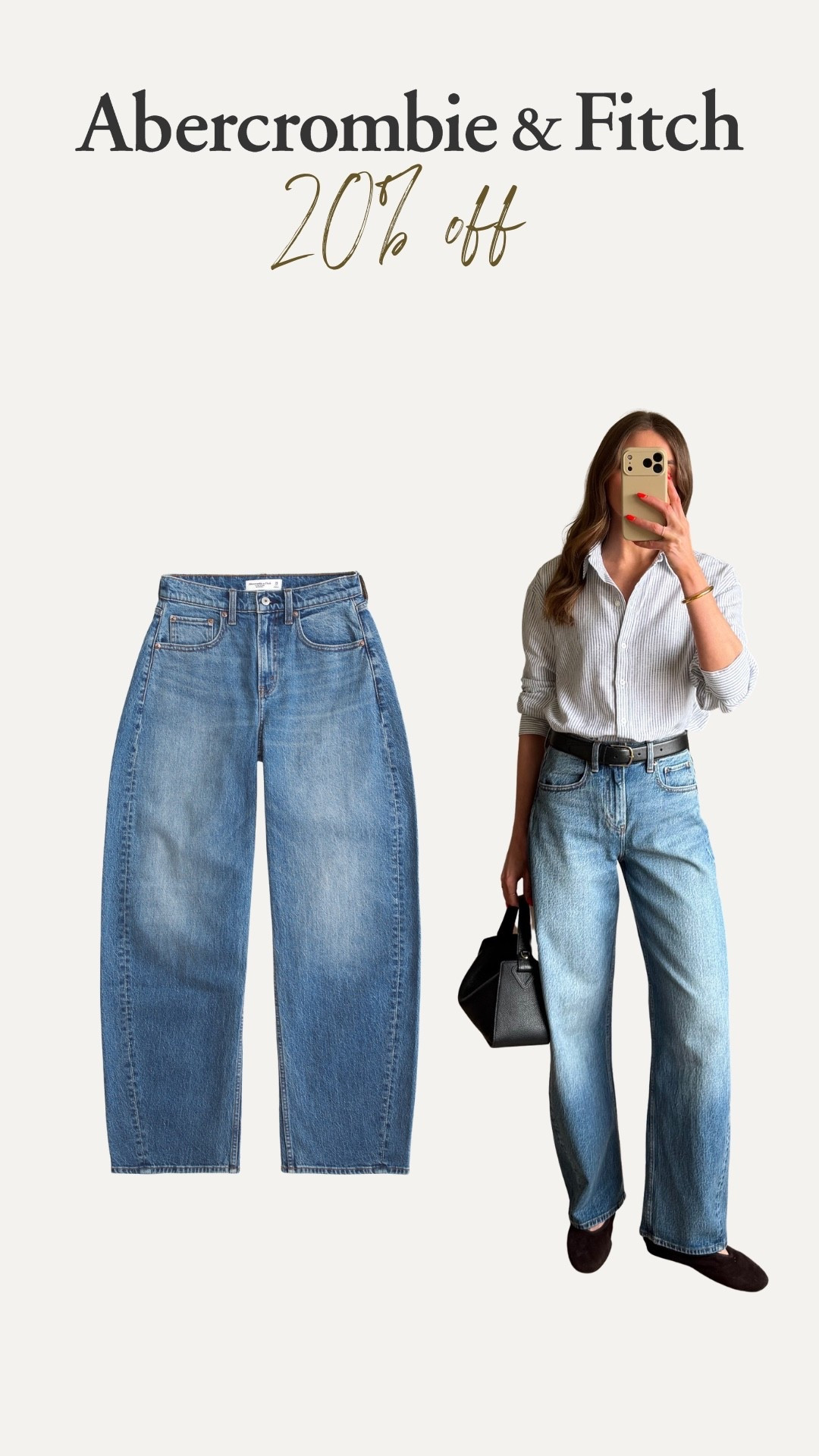 Barrel leg jeans
Abercrombie 20% off today & tomorrow 
Code: AFxLTK 
I wear the W25 Long leg 
I’m 5ft 6 

#LTKspring #LTKuk #LTKxAFSale