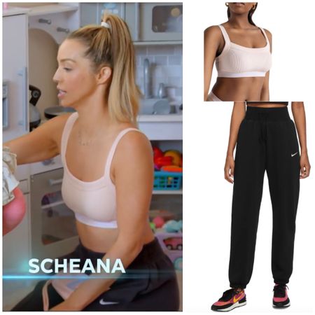 Scheana Shay’s Light Pink Sports Bra and Black Nike Joggers