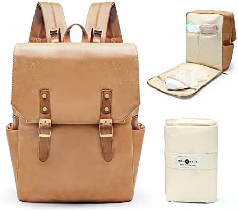 Leather Diaper Bag Backpack Diaper Bag Purse by miss fong,Baby Diaper Bag for mom dad with 12 Dia... | Amazon (US)