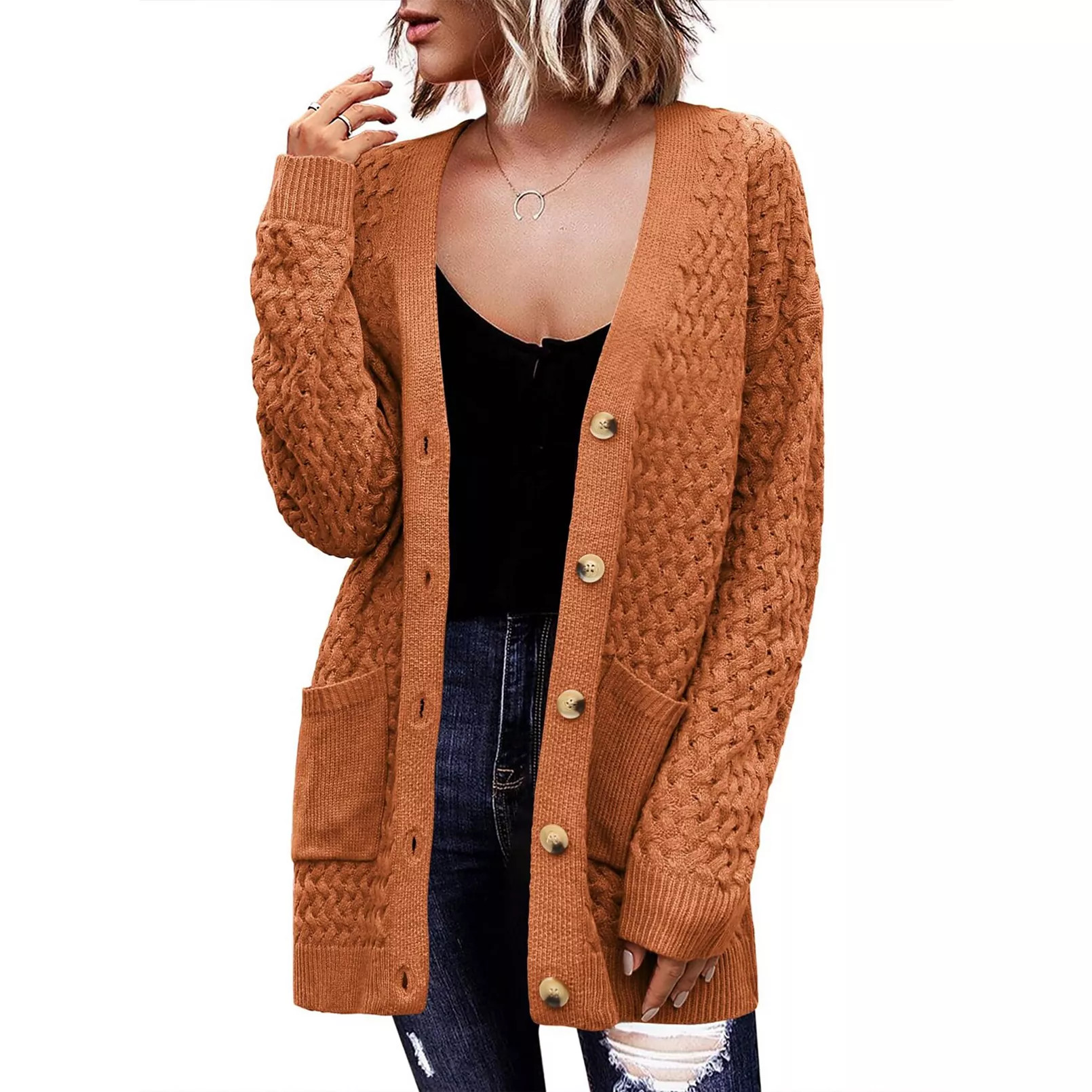 Zeagoo Women's Chunky Cable Knit Cardigans Button Down Open Front Outerwear with Pockets | Kohl's