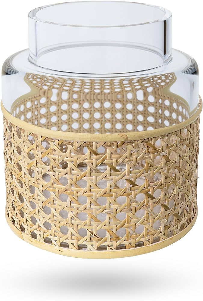 Glass Flower Vase with Rattan Cover, 7x6x6IN Modern/Farmhouse/Boho/Vintage Decor Cane Large Bottl... | Amazon (US)