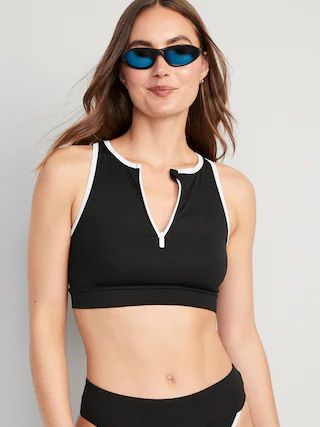 Rib-Knit Zip-Front Longline Bikini Swim Top for Women | Old Navy (US)