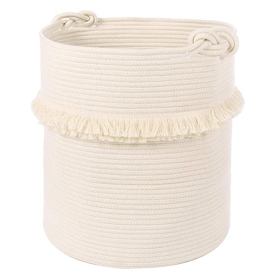 CherryNow Extra Large Woven Storage Baskets – 17'' x 16'' Cotton Rope Decorative Hamper for Mag... | Amazon (US)