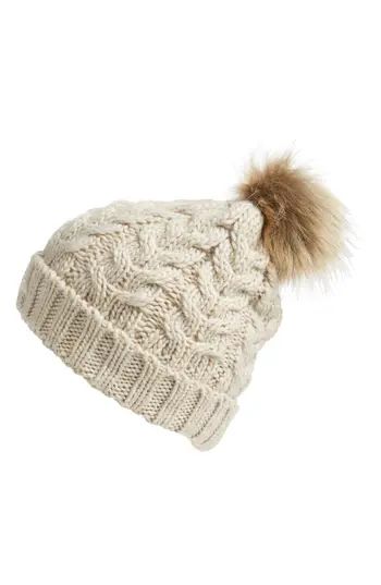 Women's Bp. Knit Beanie With Faux Fur Pompom - Beige | Nordstrom