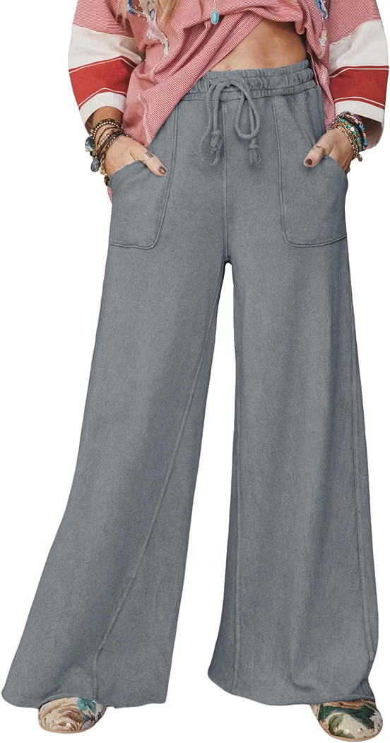 Wide Leg Pants for Women Acid Wash Palazzo Sweatpants Casual Drawstring Baggy Trousers with Pocke... | Amazon (US)