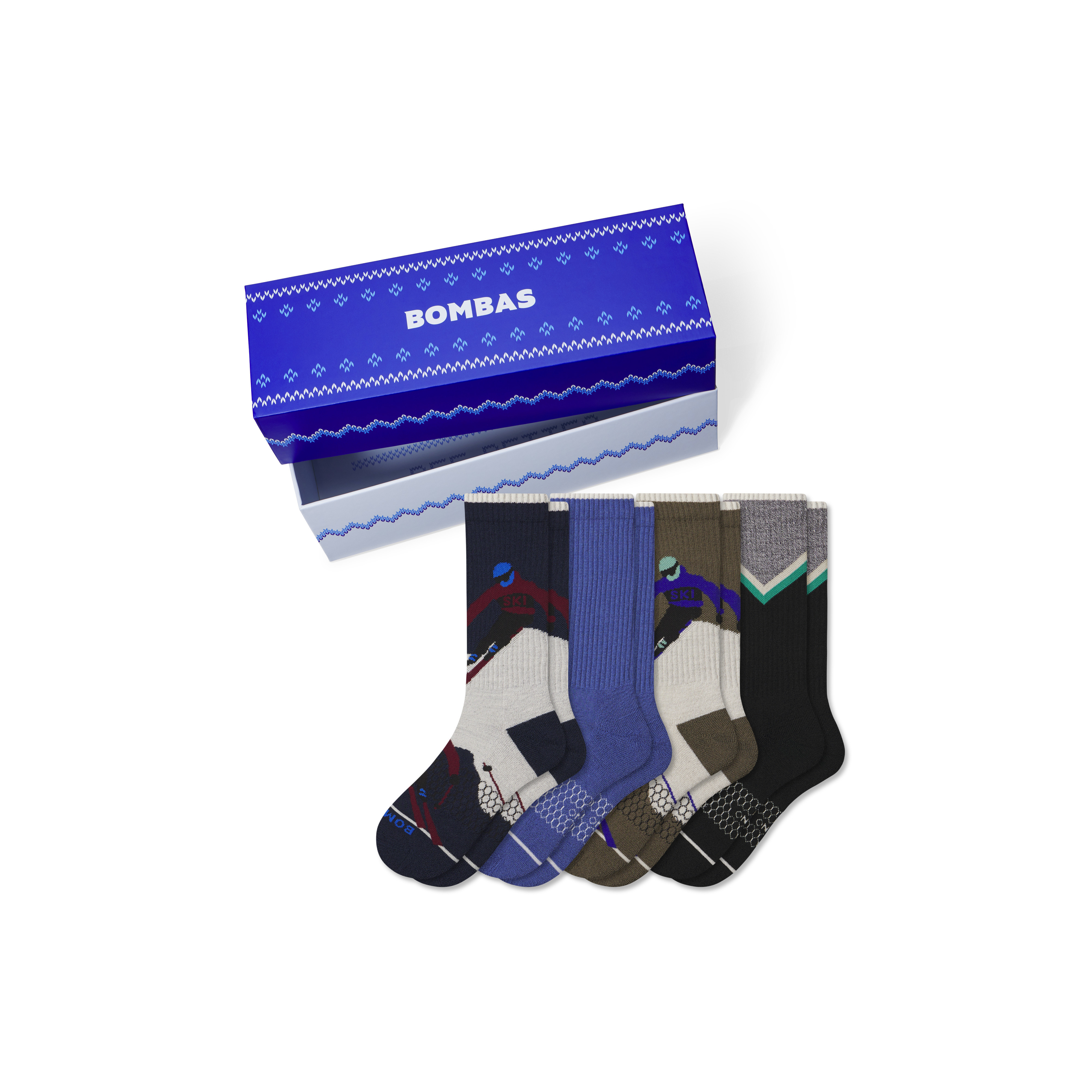 Men's Merino Wool Blend Calf Sock 4-Pack Gift Box - Navy Skier Mix - Large - Bombas | Bombas