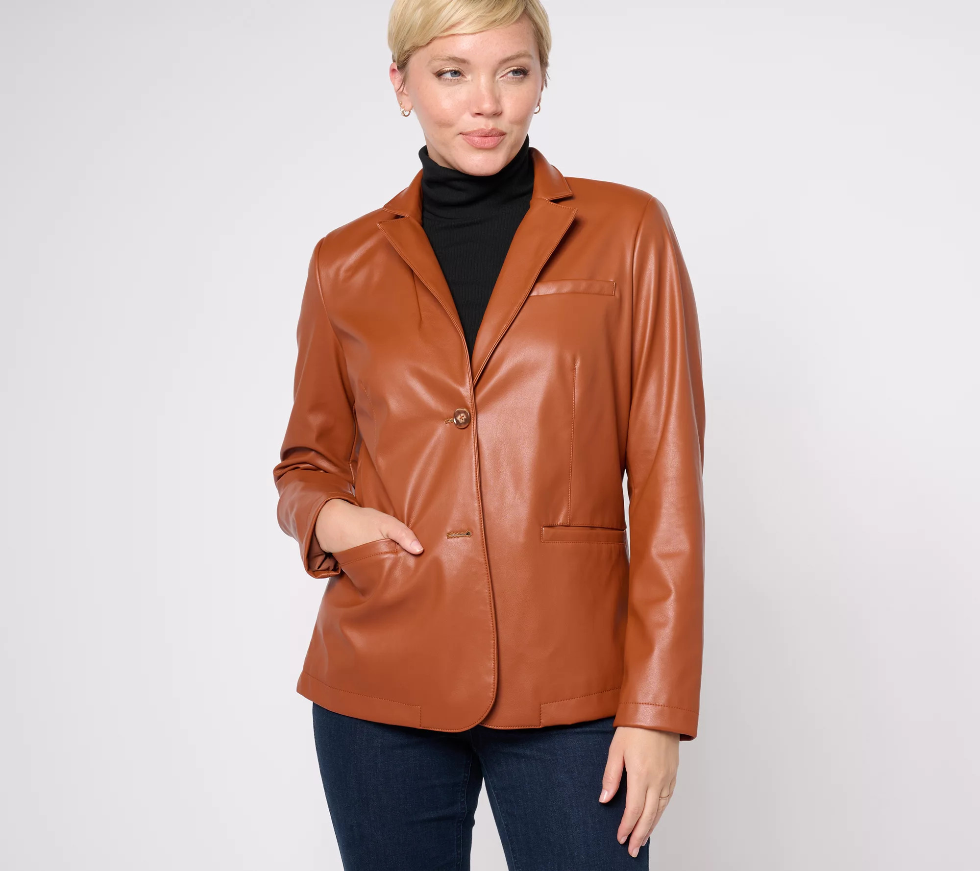 Denim & Co. Faux Leather Blazer - QVC.com | QVC