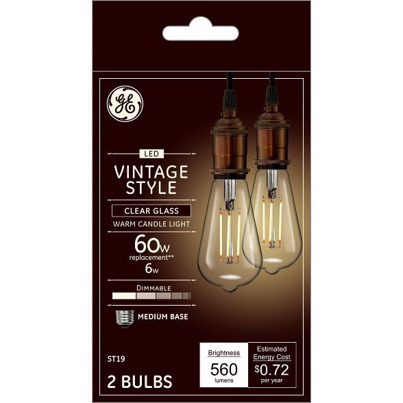 General Electric 2pk 60W VintaAline ST19 Filament Clear LED Light Bulb White | Target