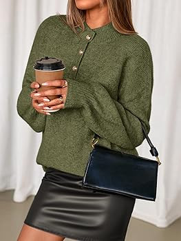 MEROKEETY Women's 2025 Fall Oversized Sweaters Chunky Long Lantern Sleeve Buttoned Mock Neck Wint... | Amazon (US)