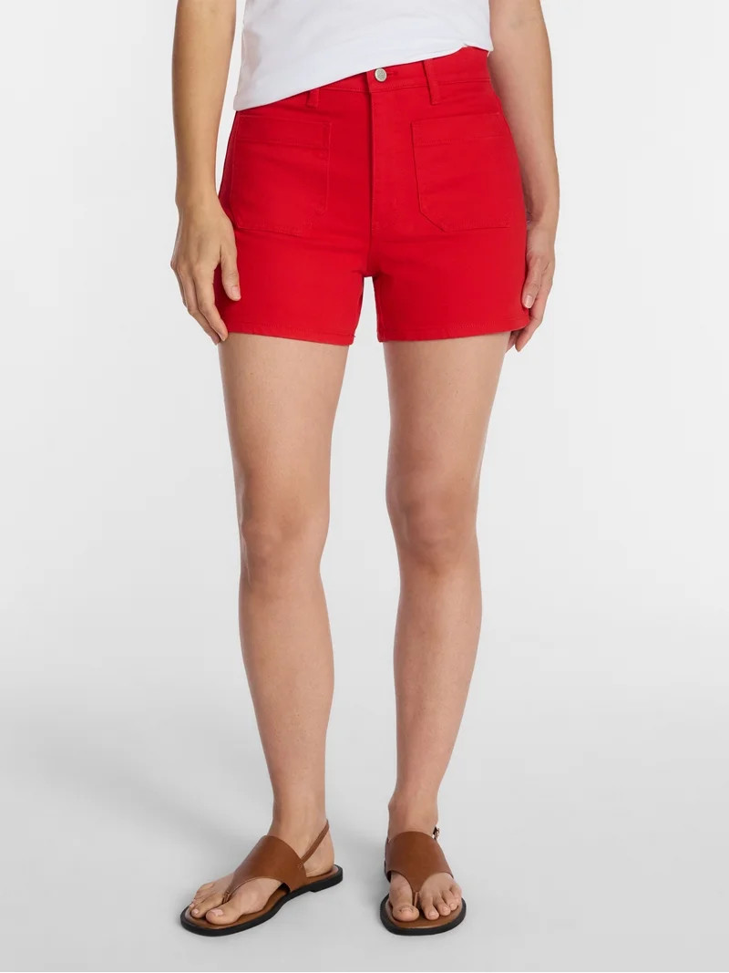 Time and Tru Women's High Rise Patch Pocket Denim Shorts, 4" Inseam, Sizes 0-20 | Walmart (US)