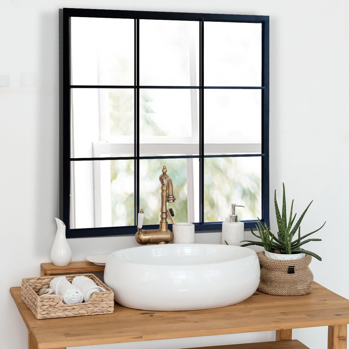 Black Window Mirror 27"X27",Gird Decor Minimalism Wall Mounted Mirrors for Entryway,Hallway,Livin... | Amazon (US)