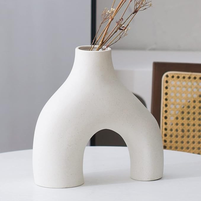 White Vase for Modern Home Decor, Matte Ceramic Vase Pampas Flower Neutral Boho Minimalist Nordic... | Amazon (US)