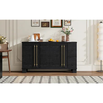 Sideboard Buffet Cabinet with Storage, Wood Sideboard with Adjustable Shelves and Gold Handles for Kitchen, Dining Room and Living Room (Black) | Wayfair North America