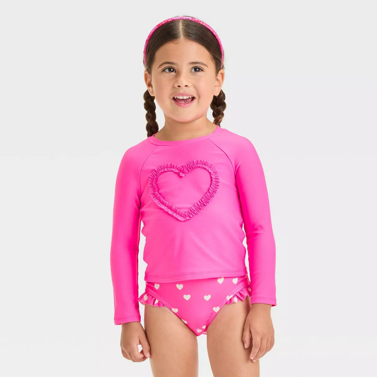 Toddler Girls' Long Sleeve Heart Printed Rash Guard Set - Cat & Jack™ Pink 5T | Target