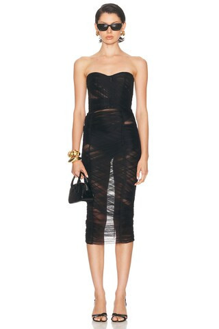 Dolce & Gabbana Strapless Midi Dress in Black - Black. Size 36 (also in 38). | FWRD 