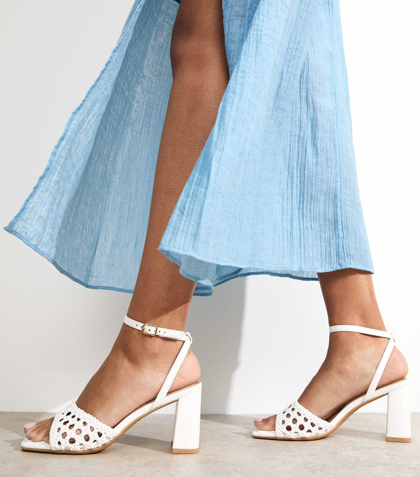 White Faux Leather Woven Strap Block Heel Sandals | New Look | New Look (UK)
