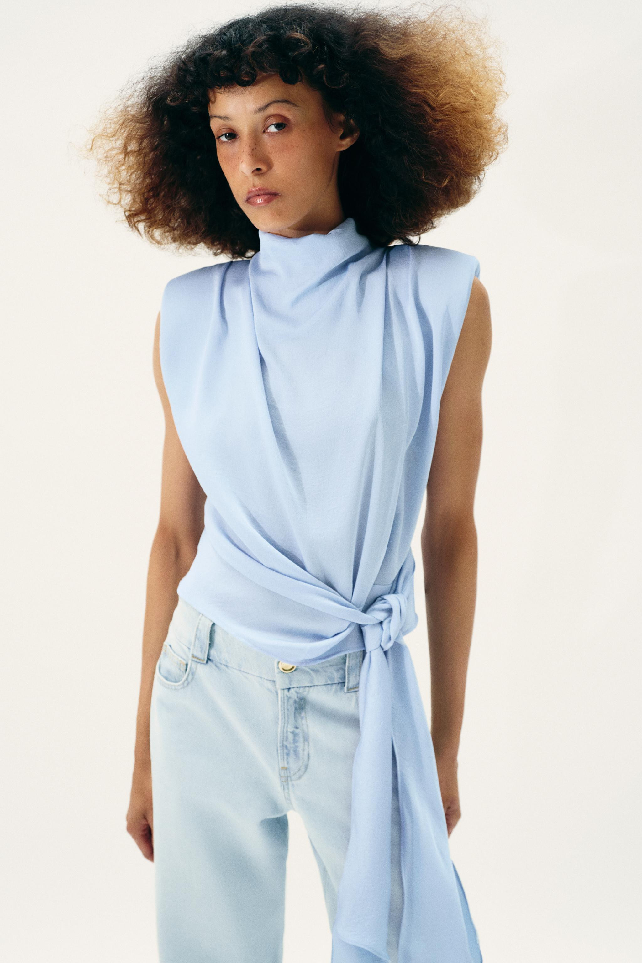 SATIN EFFECT SHOULDER PAD TIE TOP | Zara US