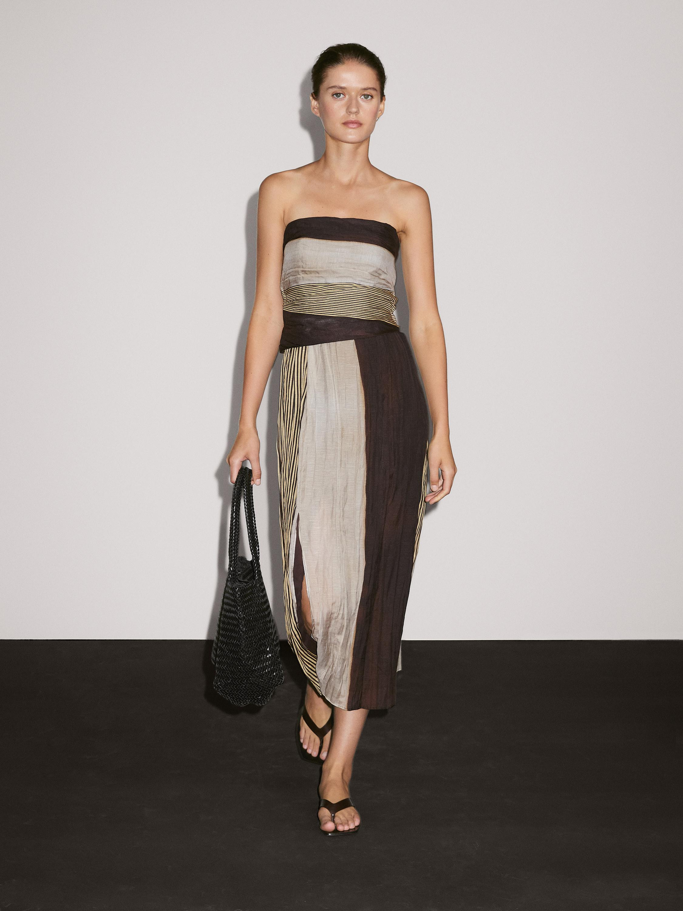 Strapless dress with gathered detail | Massimo Dutti US