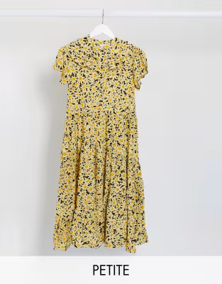 Topshop Petite daisy print midi dress in yellow | ASOS (Global)