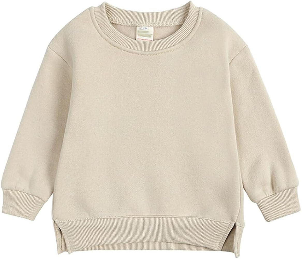 Toddler Baby Boy Girl Fleece Pullover Sweatshirt Solid Color Crewneck Blouse Shirt Tops Warm Fall... | Amazon (US)