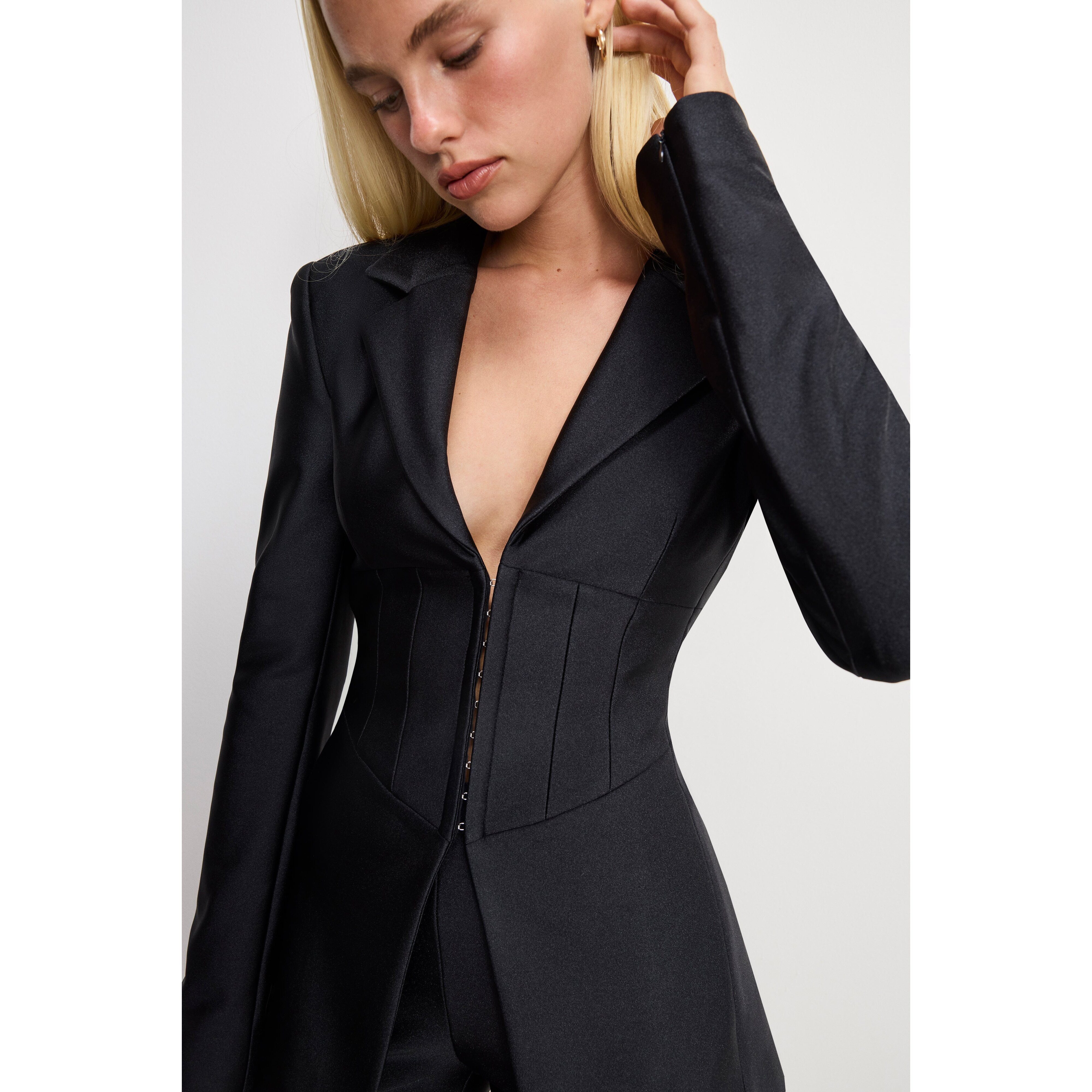 Women's Dolly Compression Shine Corset Blazer | Black, Size 1XL | Good American by Khlo� Kardashian | Good American