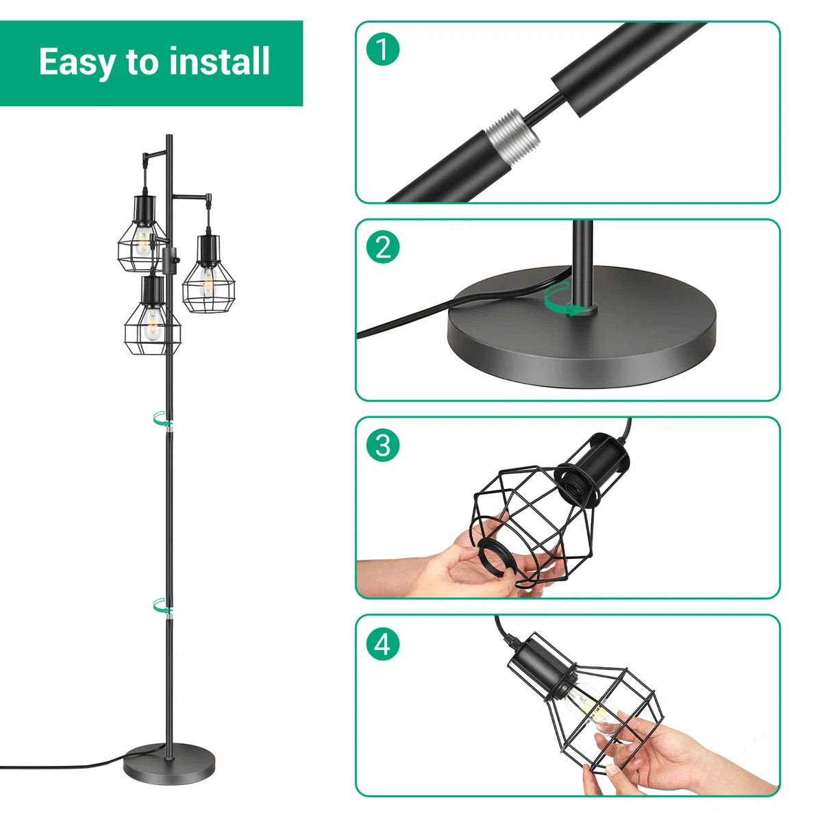 Zakaria 65'' Dimmable Tree Floor Lamp with 3 bulbs included | Wayfair North America