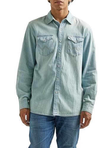 Wrangler Men's Long Sleeve Denim Shirt, Light Wash, XX-Large | Amazon (US)