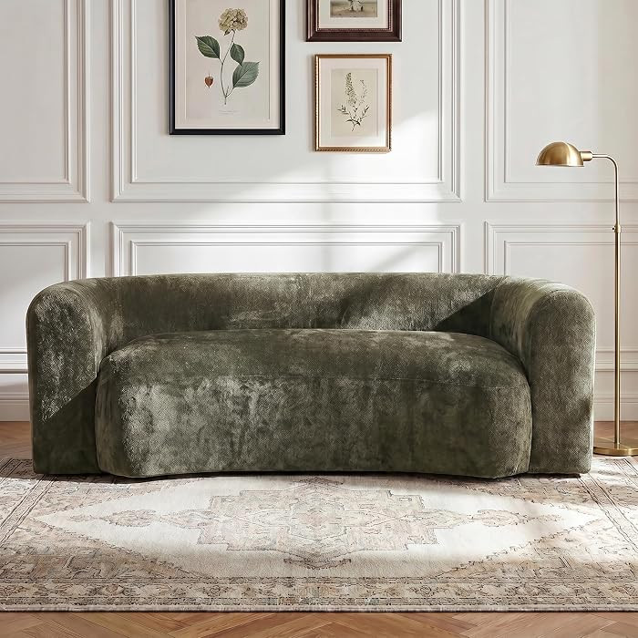 Christopher Knight Home 87.75" Curved Sleeper Sofa, 3 Seater Deep Seat Modular Floor Couch, Upholstered Chenille Fabric Comfy Cloud Couch with Round Arms & Curved Back for Living Room Bedroom, Green | Amazon (US)