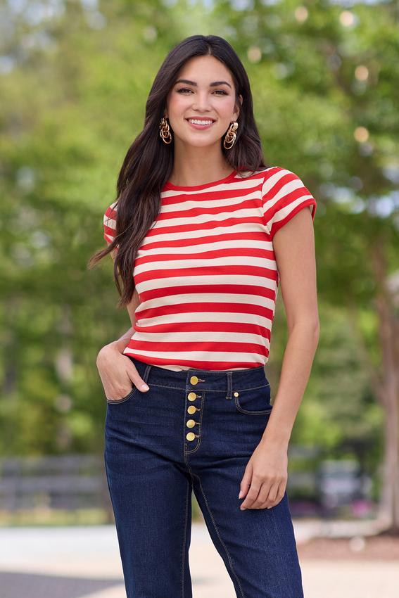 Red White Striped Crew Top | Cato Fashions