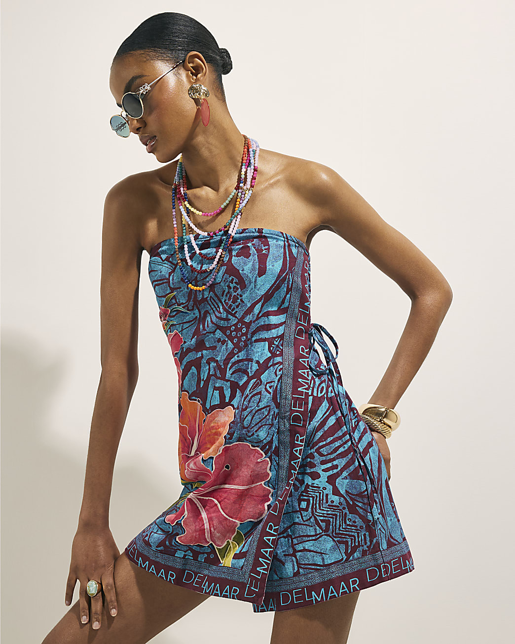 Blue Linen Blend Wrap Mini Playsuit | River Island UK & IE